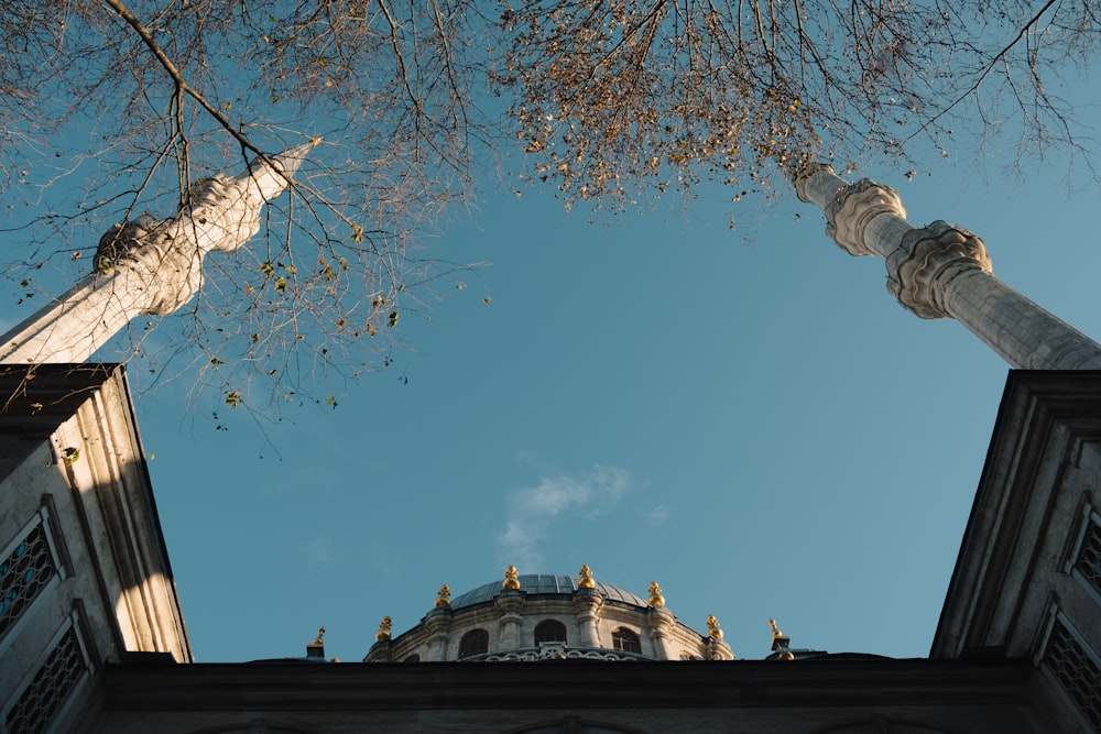 looking up at a tall building from below