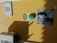A yellow wall features a white street sign with 'Travessa Teixeira Junior' written on it. Below, there's a green brain sculpture adjacent to black curved lines resembling a Wi-Fi signal. Next to it, a colorful piece of art depicts a woman whose face is overlaid with floral and leaf patterns, framed by blue and green decorative tiles. At the bottom left, part of an air conditioning unit is visible.
