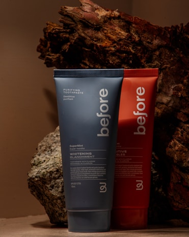 Before and after comparison of a teeth whitening procedure.