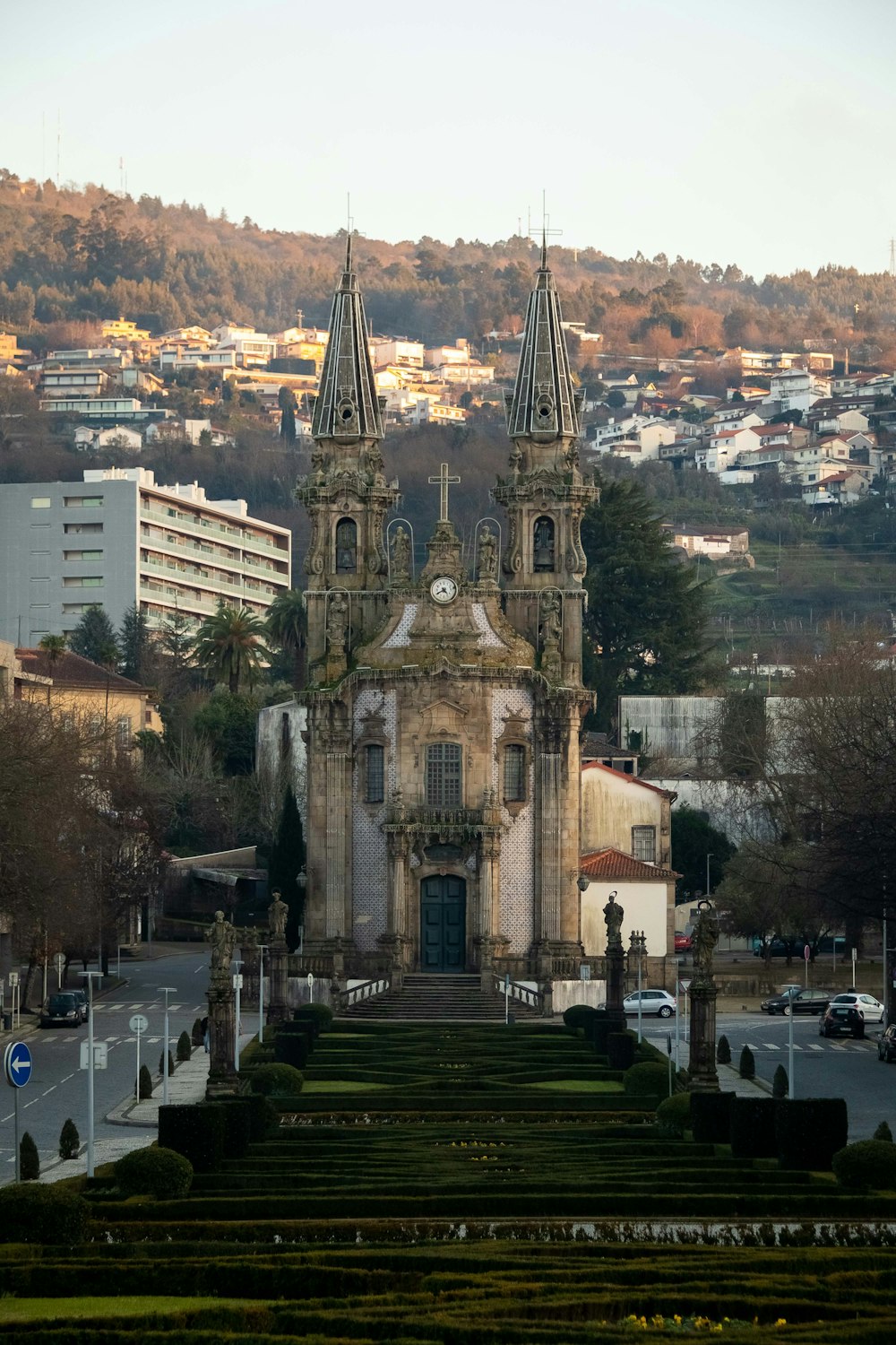 a large building with two towers on top of it