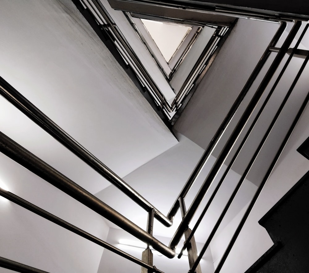 a stair case with a skylight above it