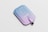 A sleek, modern water pouch features a gradient color scheme from blue to purple with white text labeling its specifications and brand name. The design is minimalist with a clean surface and a black spout.