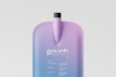 A sleek, modern pouch mockup with a smooth gradient transitioning from purple to blue. The pouch has a tall, slender spout at the top. Simple, clean text is printed on the front, featuring a minimalist design and font.