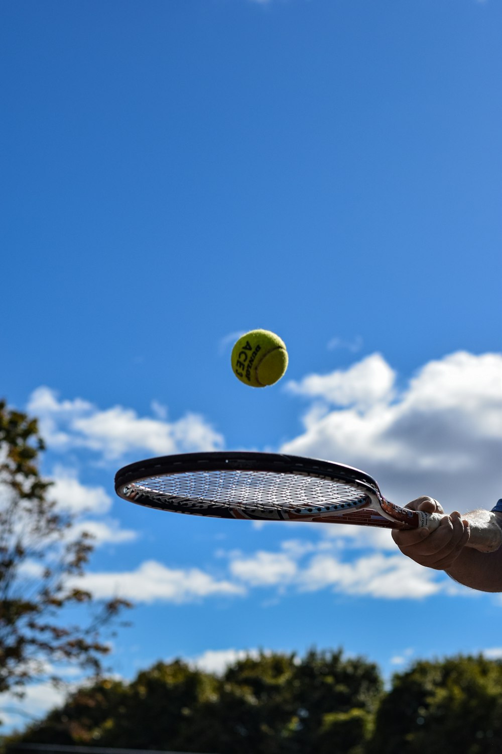 a person holding a tennis racket hitting a tennis ball