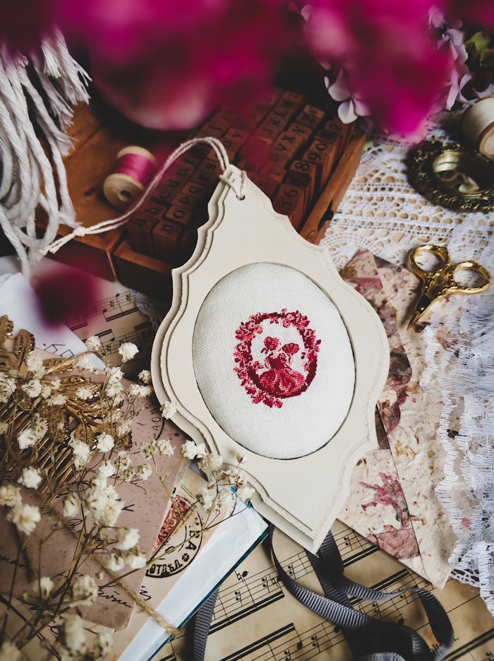 Woman doing hand embroidery stitching