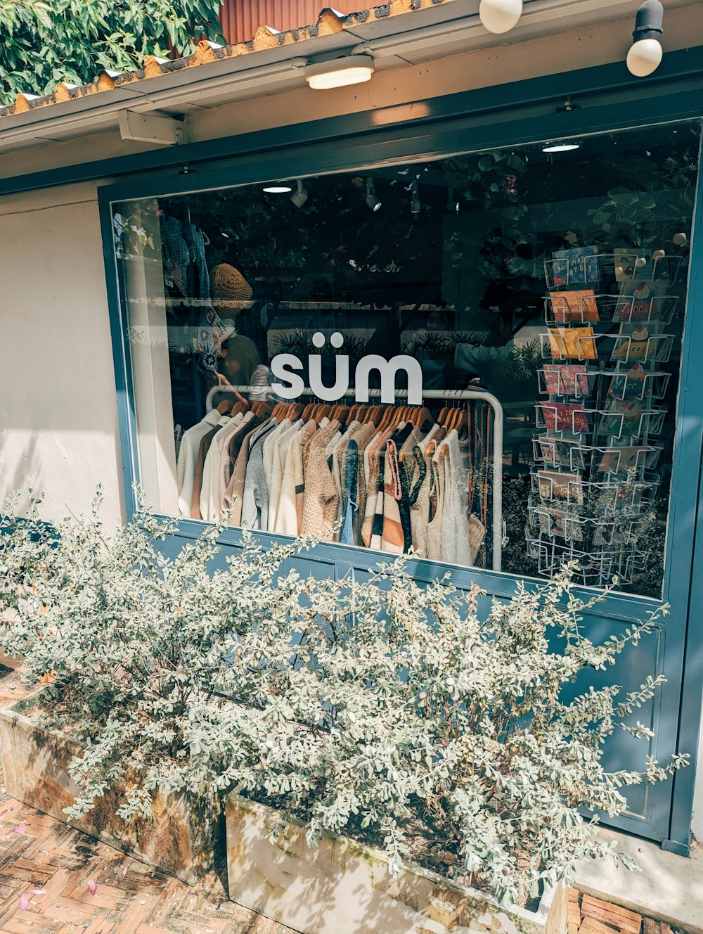 a store front with a bunch of shirts in the window