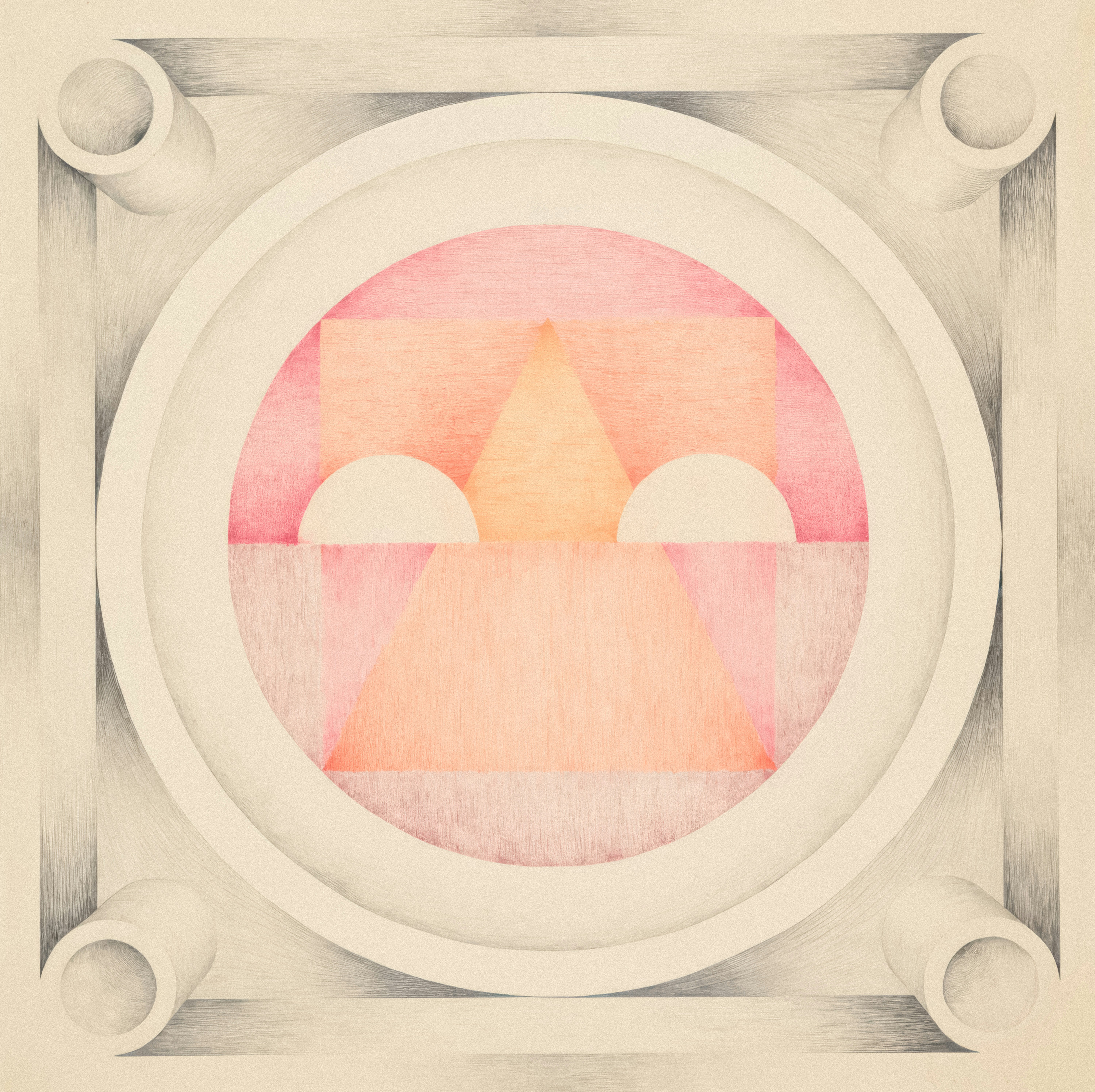 a drawing of a pink and yellow circle