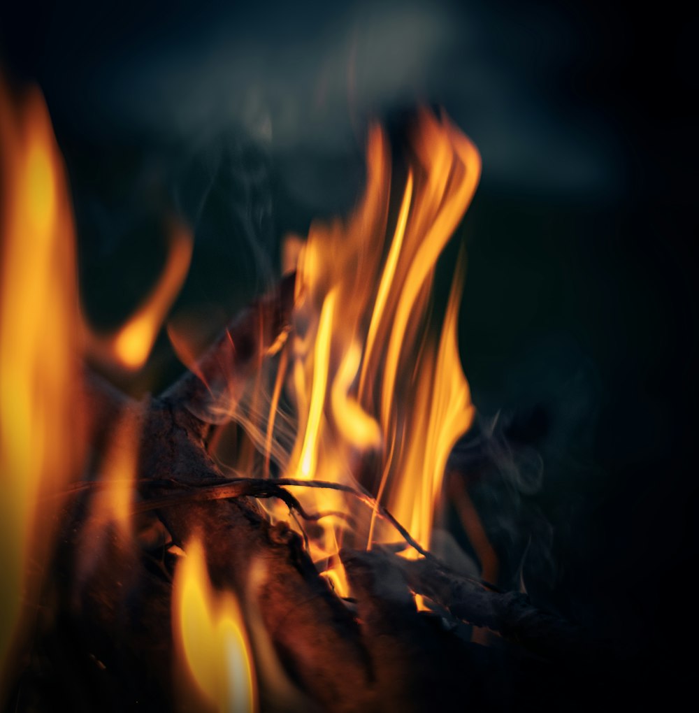 a close up of a fire in the dark