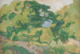 Acrylic painting of a vibrant Machakos landscape on a wooden board.