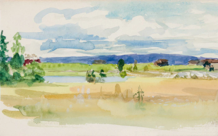 Colourful abstract landscape in bright washes