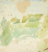 Close-up of a watercolor painting inspired by nature with soft green and blue tones.
