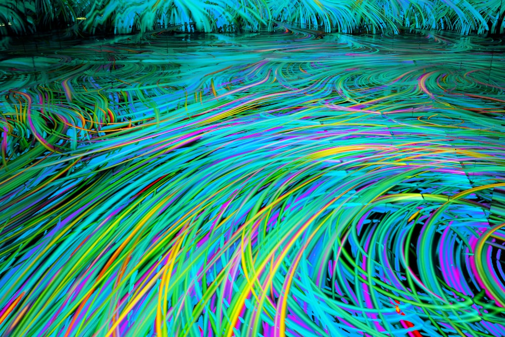 an abstract painting of a stream of colorful lines