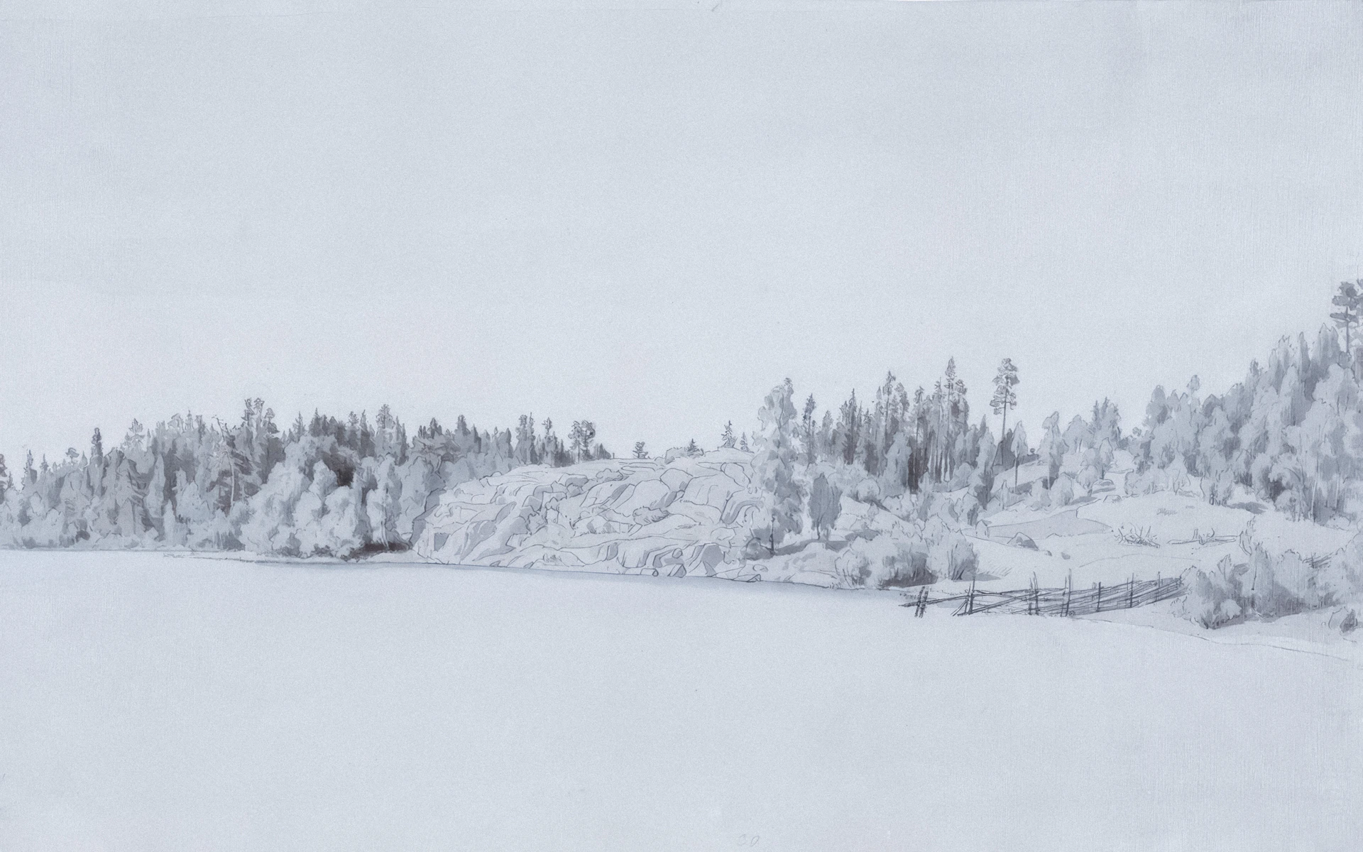 A serene landscape painting capturing a misty morning by a quiet lake with soft pastel tones.