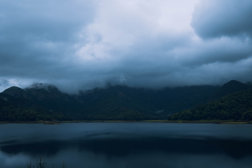 a large body of water surrounded by mountains