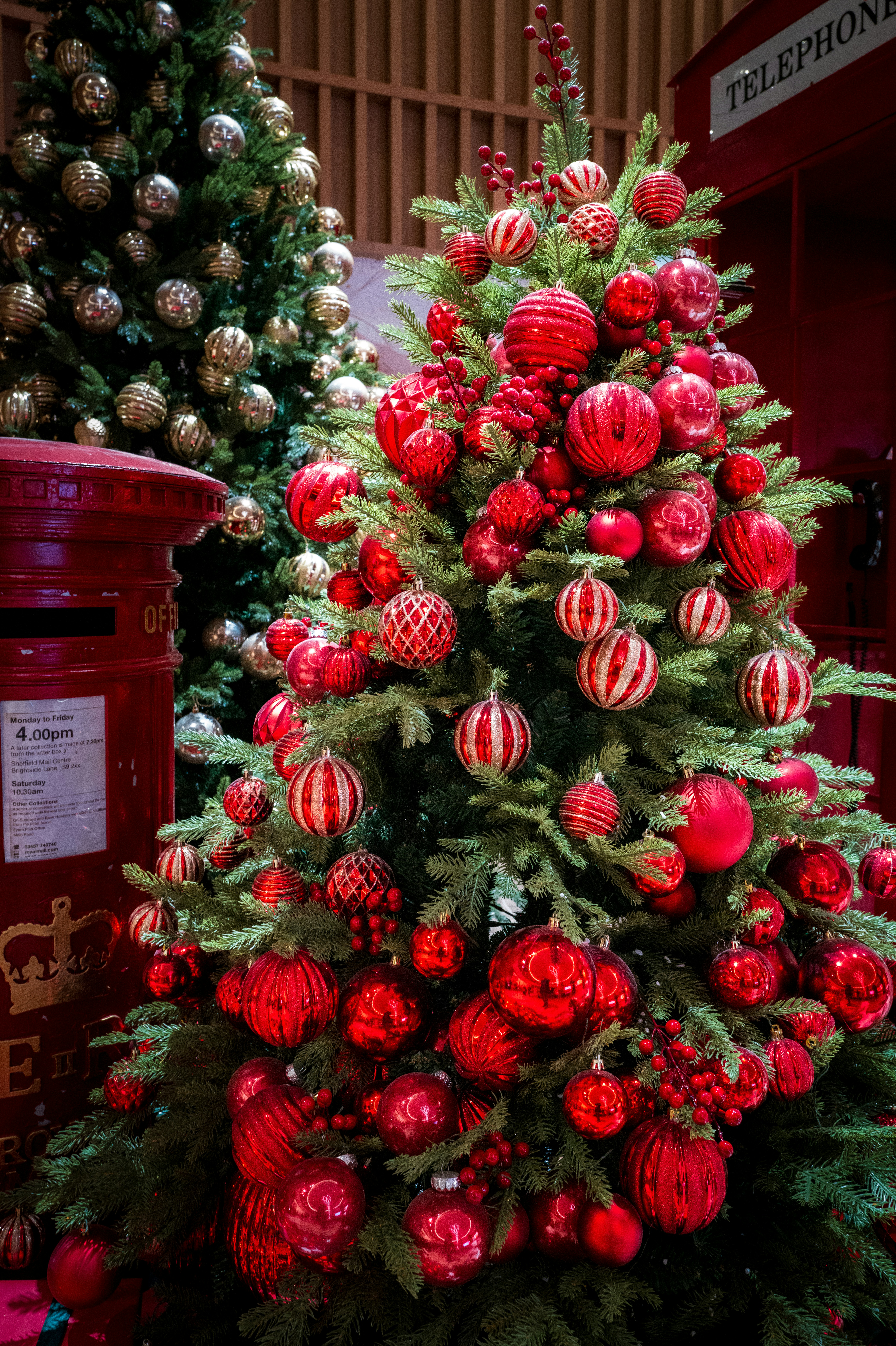 A christmas tree with red and silver ornaments photo – Free Christmas ...