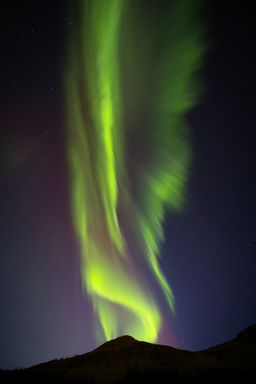 a green and purple aurora bore in the night sky