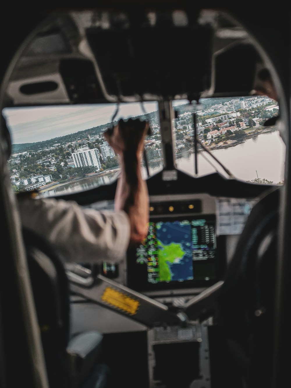 a view of a city from inside a plane