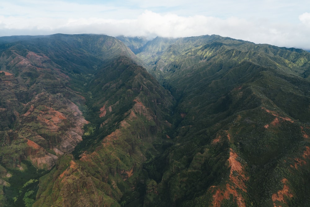 a view of a mountain range from an airplane