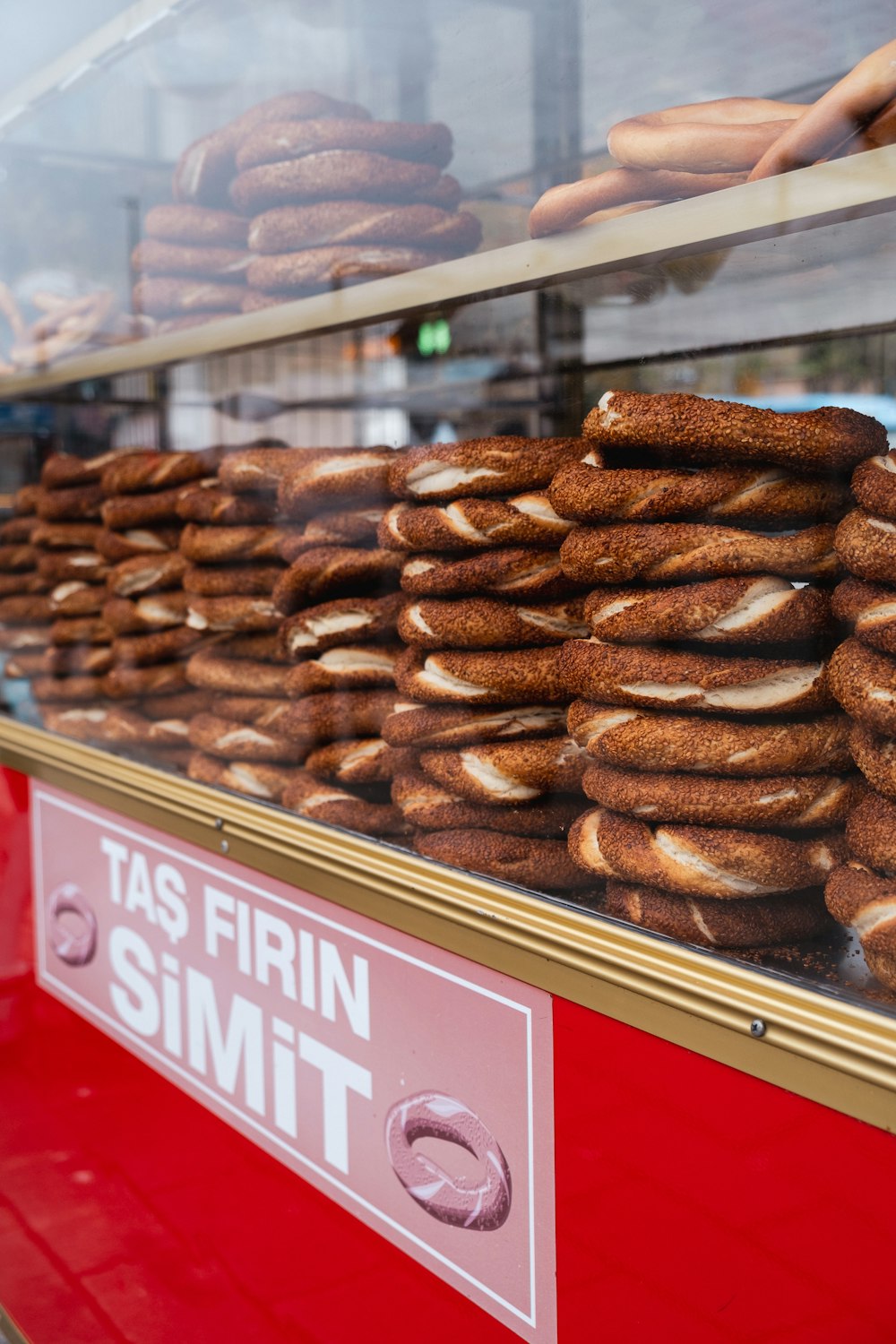 a display case filled with lots of donuts