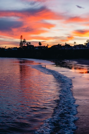A vibrant sunset over a tropical beach showcasing travel destinations.