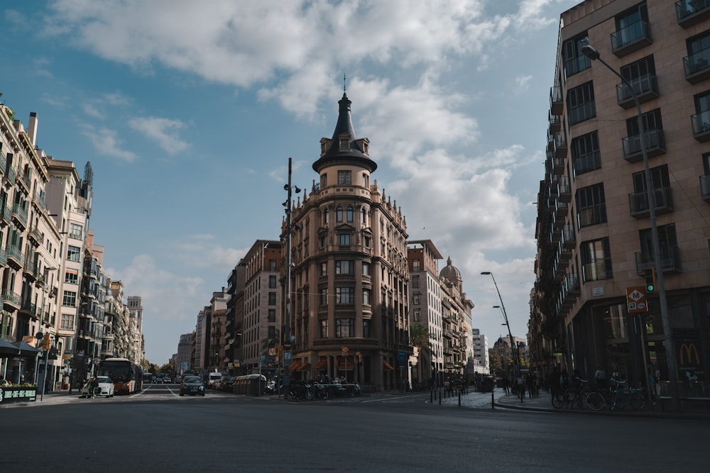 a city street filled with lots of tall buildings