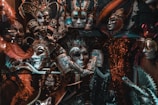 Close-up of vibrant carnival masks handmade by local artisans