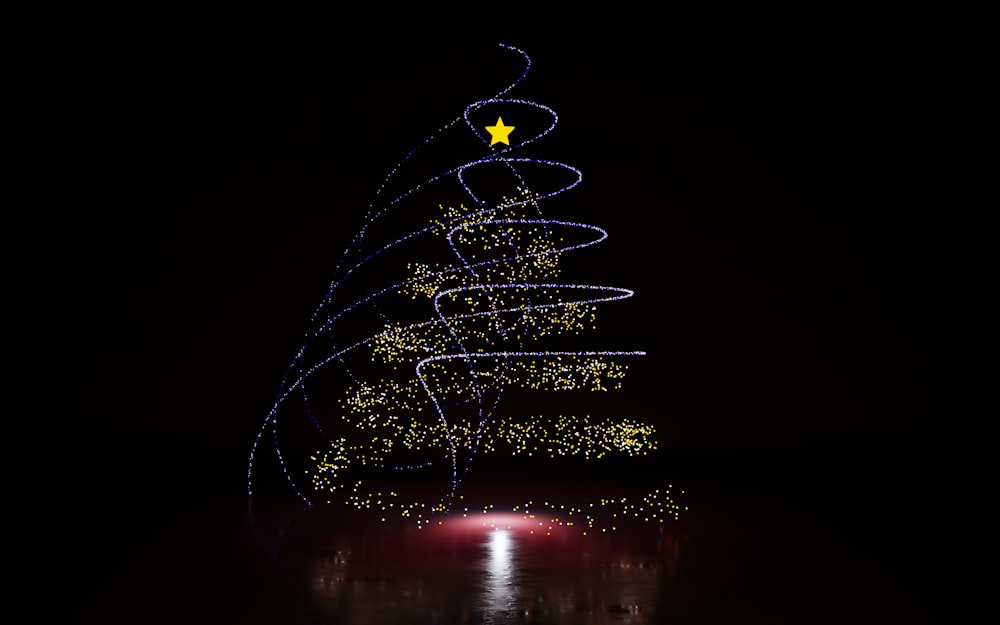 Un árbol de Navidad iluminado en la oscuridad