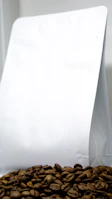 Packaging process of natural spices in eco-friendly bags with off-white and brown coffee color accents