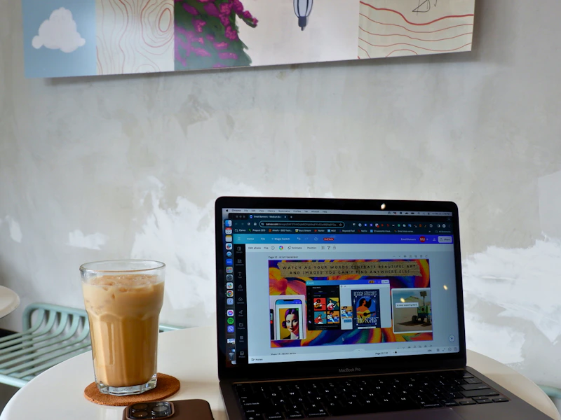 A bright, modern workspace featuring a laptop displaying a sleek website, surrounded by notes and coffee, symbolizing creative web development.