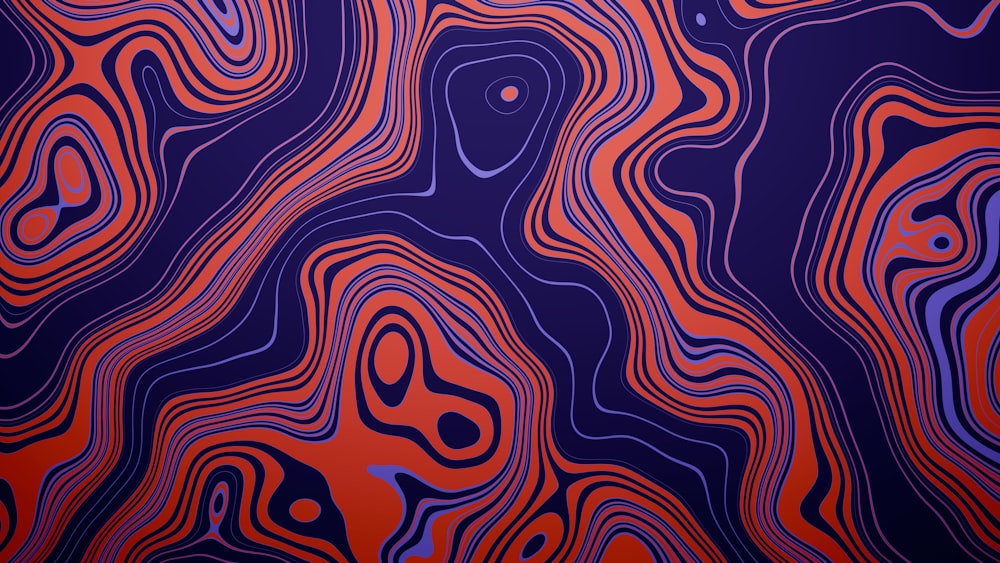 an abstract painting of blue and red lines