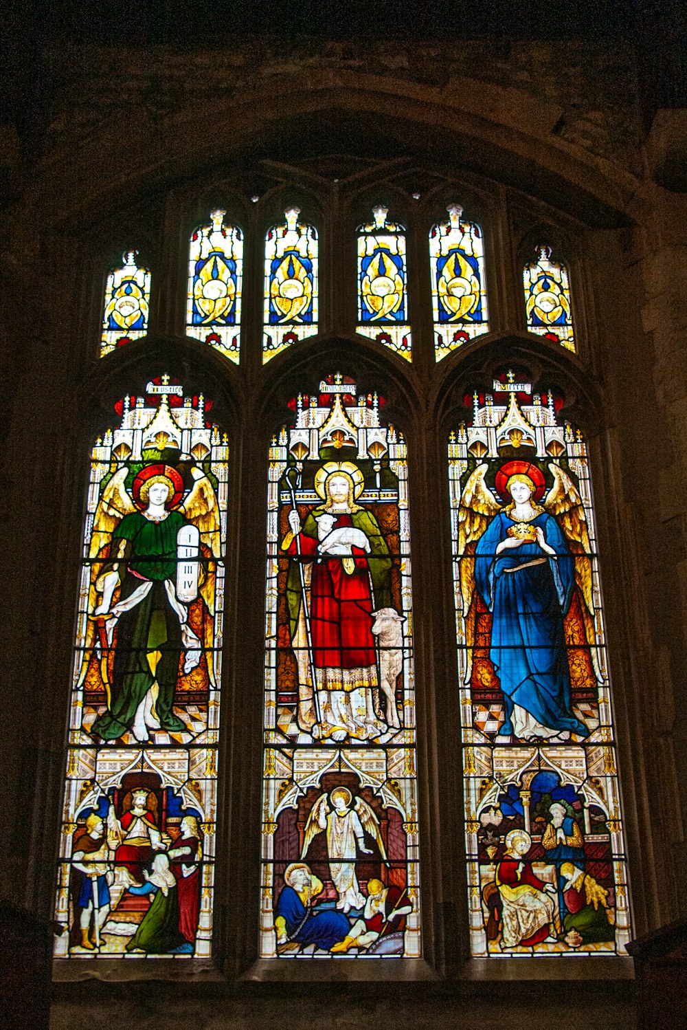 a stained glass window in a church