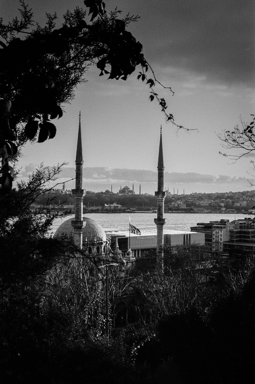 a black and white photo of a mosque