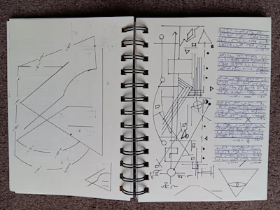 An open notebook with handwritten notes and sketches representing trajectory contents.