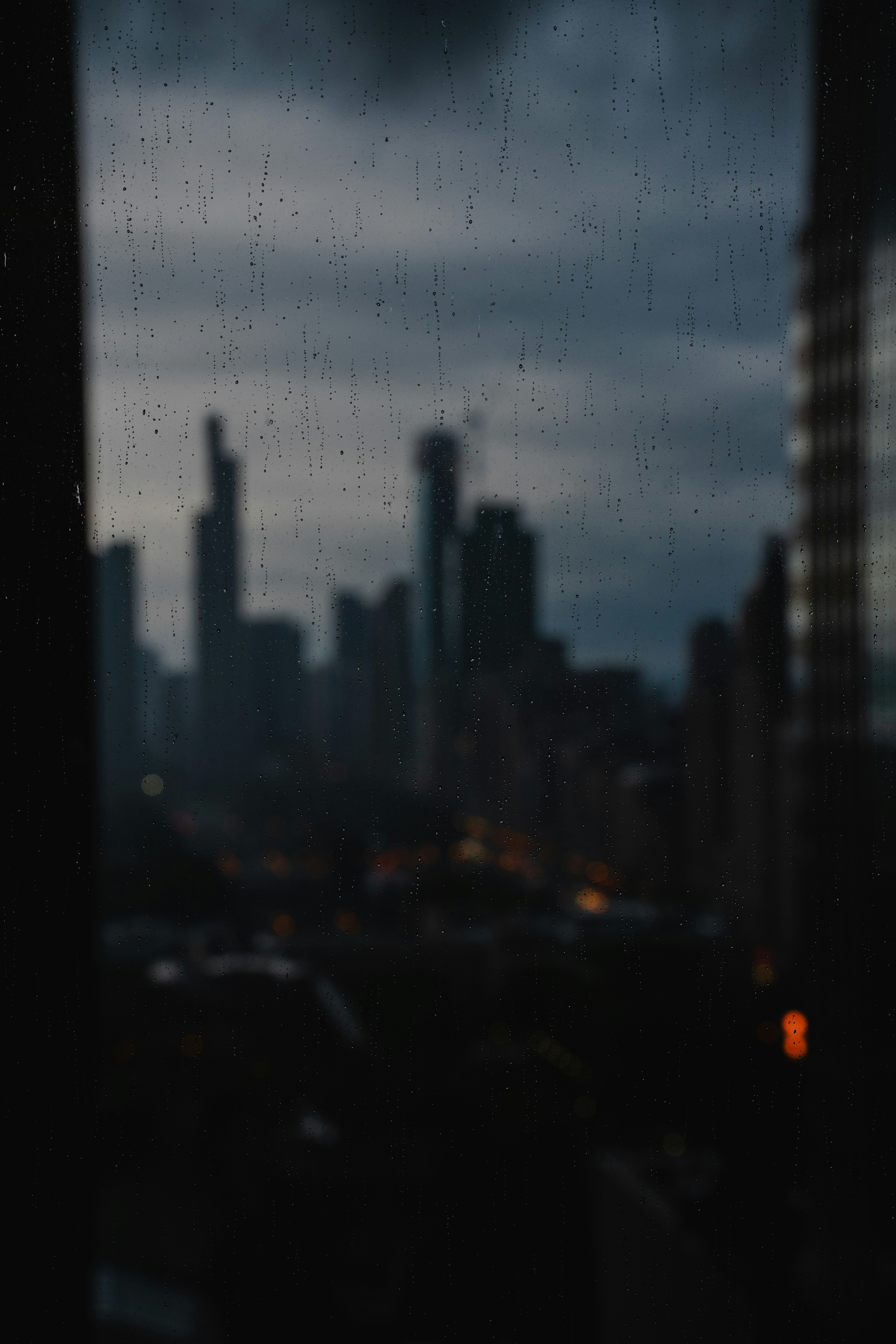 a view of a city from a window at night