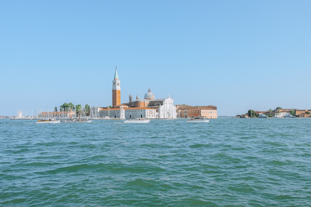 a large body of water with a city in the background