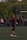 A young football player stands on a grassy field, wearing a red helmet and black uniform with the number 36. Other players and spectators are visible in the background, with trees and a metal scaffold structure nearby.