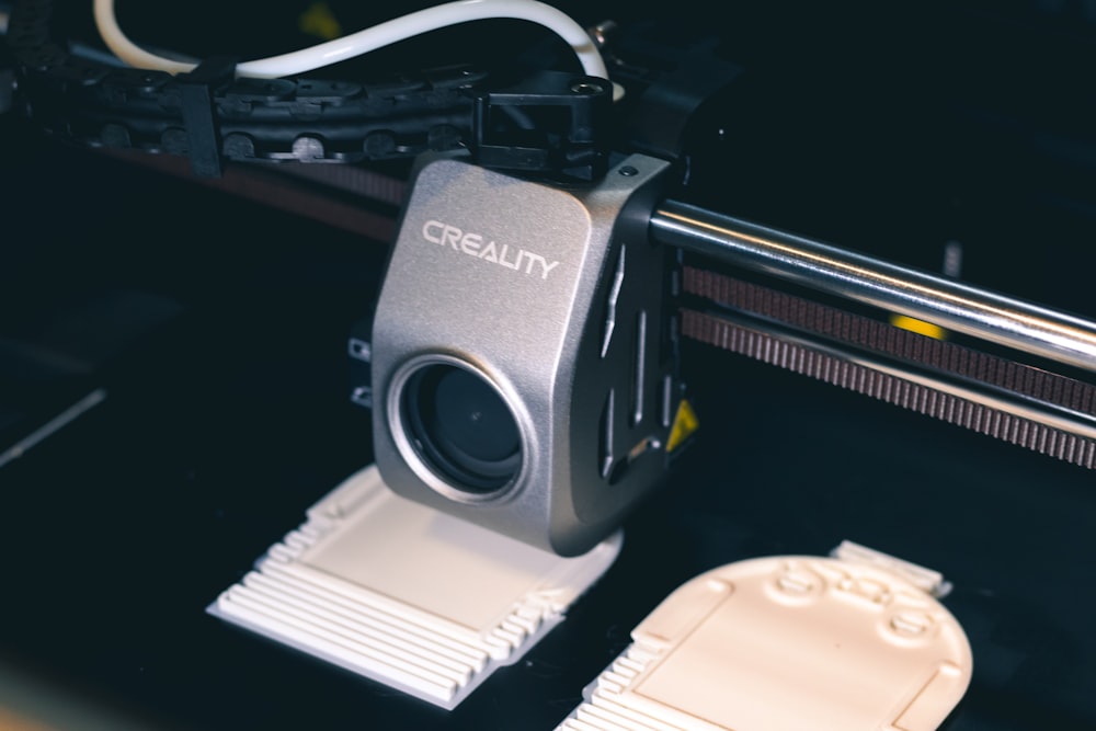 a close up of a camera on a table