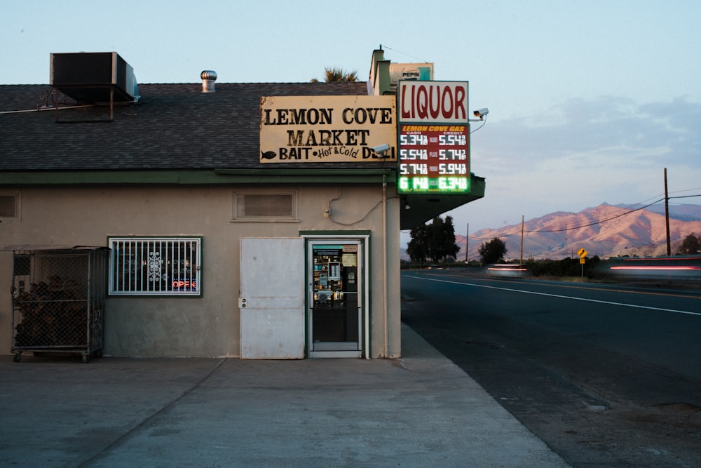 a building with a sign that says lemon coffee market
