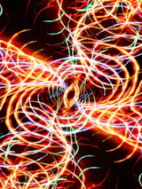 Vibrant neon music waveform pulsing against a dark background with streaming platform logos.