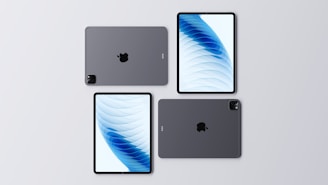 three new ipads are shown in three different angles