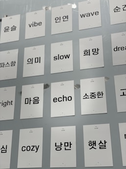 A vibrant display of language flashcards showcasing various languages.