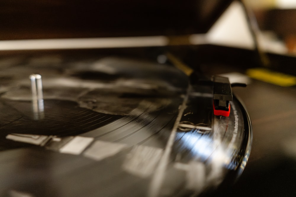 a record player with a record in the middle of it