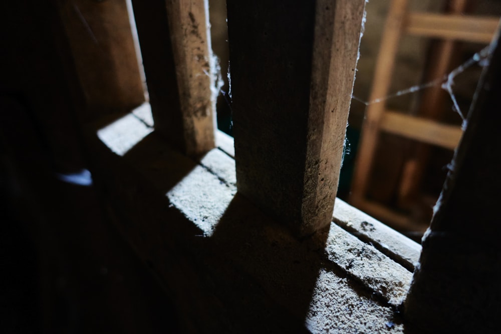 a close up of a wooden beam in a building