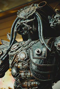 Sculpture made of recycled metal with intricate details.