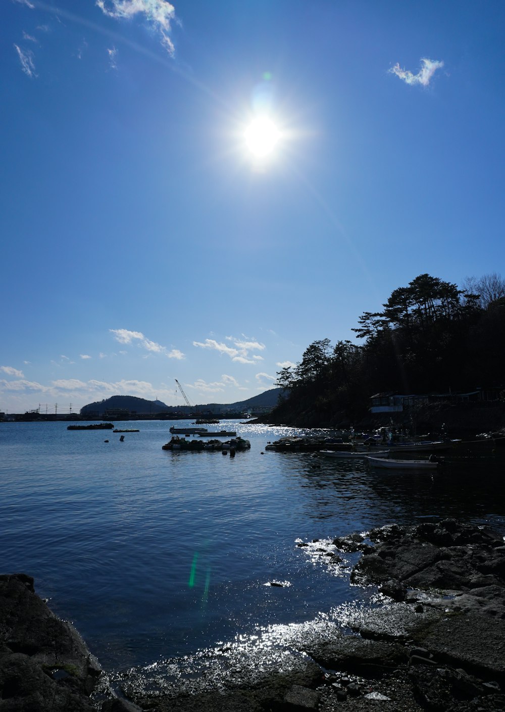 a body of water with boats floating on top of it