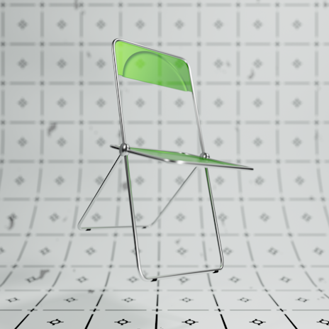 Interactive photo of a steel chair base model Oblongo with green accents