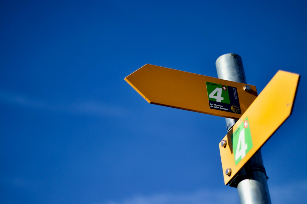 a close up of a street sign with a sky background