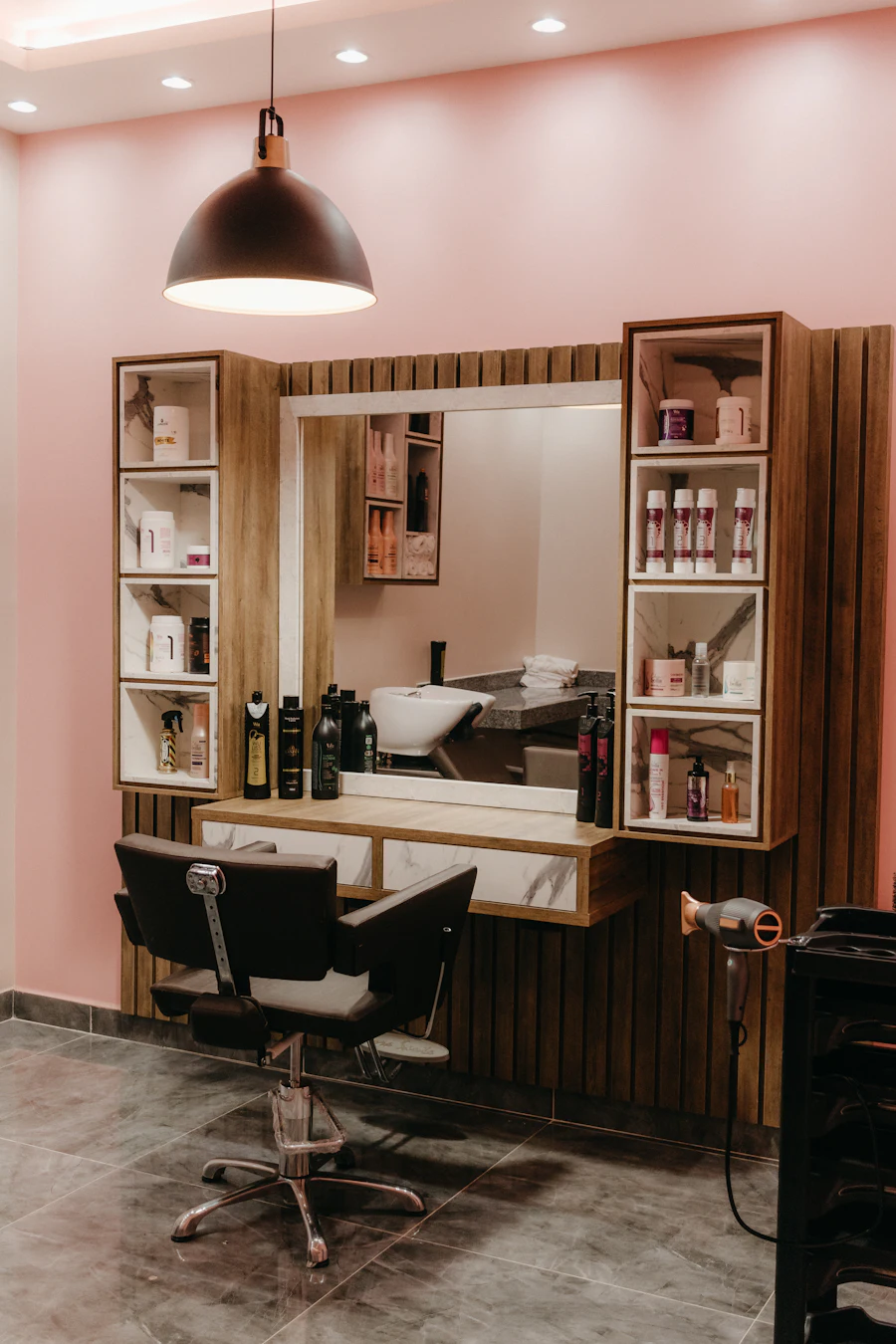 Private salon studio with styling chair and mirror