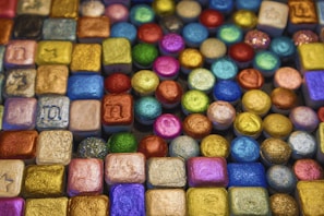 A colorful array of small items laid out after unboxing