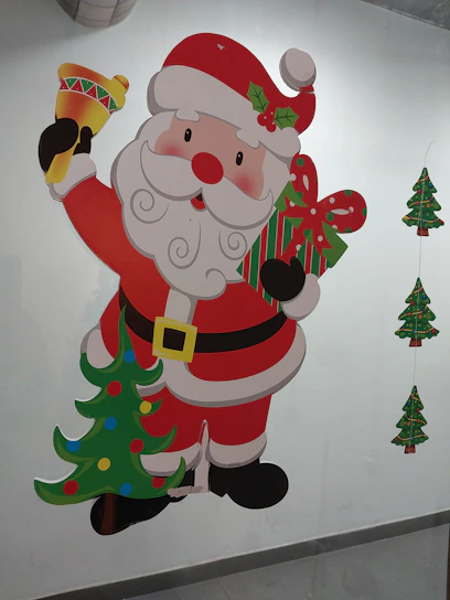 Illustration of Pickle Claus, the quirky trademarked character, happily holding a pickle while wearing a festive hat.